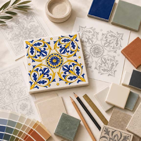 Custom hand painted tile design