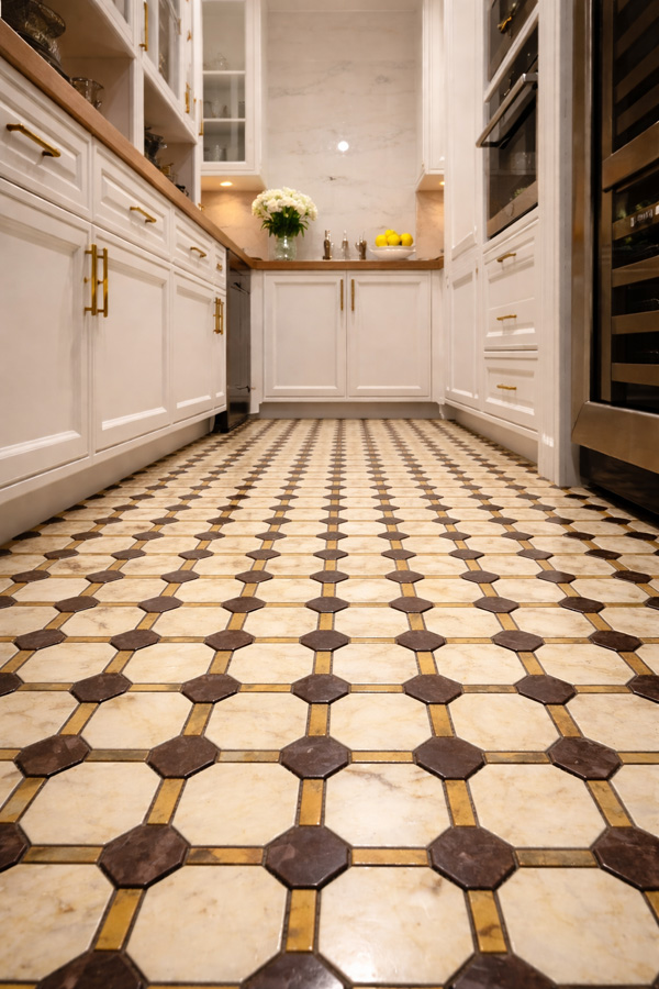 Marble octagon and dot mosaic tile