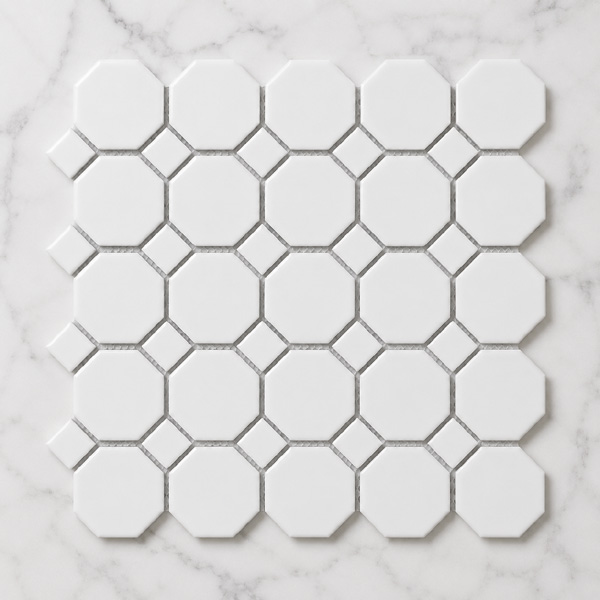 Glazed octagon and dot mosaic tiles