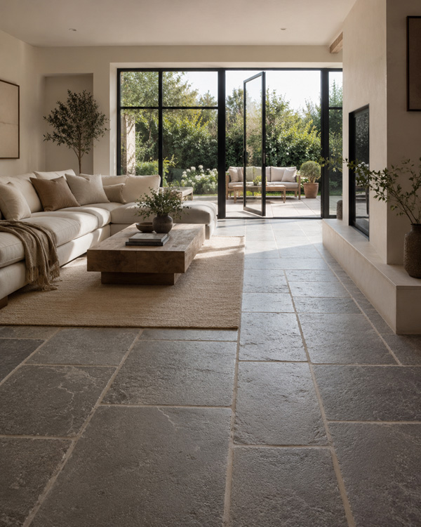Rectangular limestone tiles in a kitchen